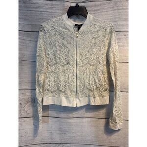 Aqua Lace Bomber Jacket In Ivory Size M